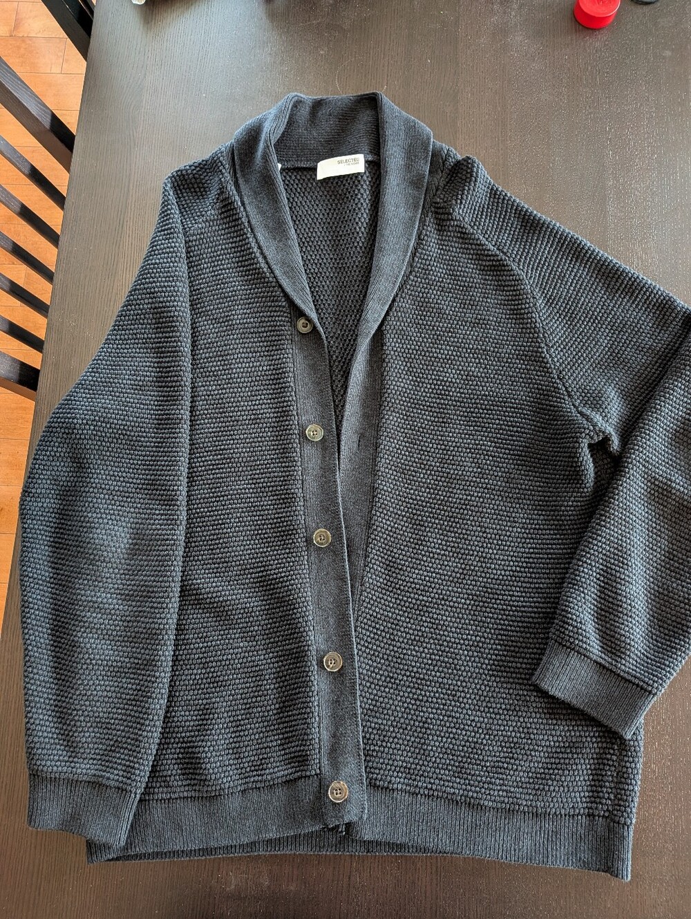 Selected Homme Organic Cotton Bubble Knit Shawl Collar Cardigan XXL FITS LIKE XL